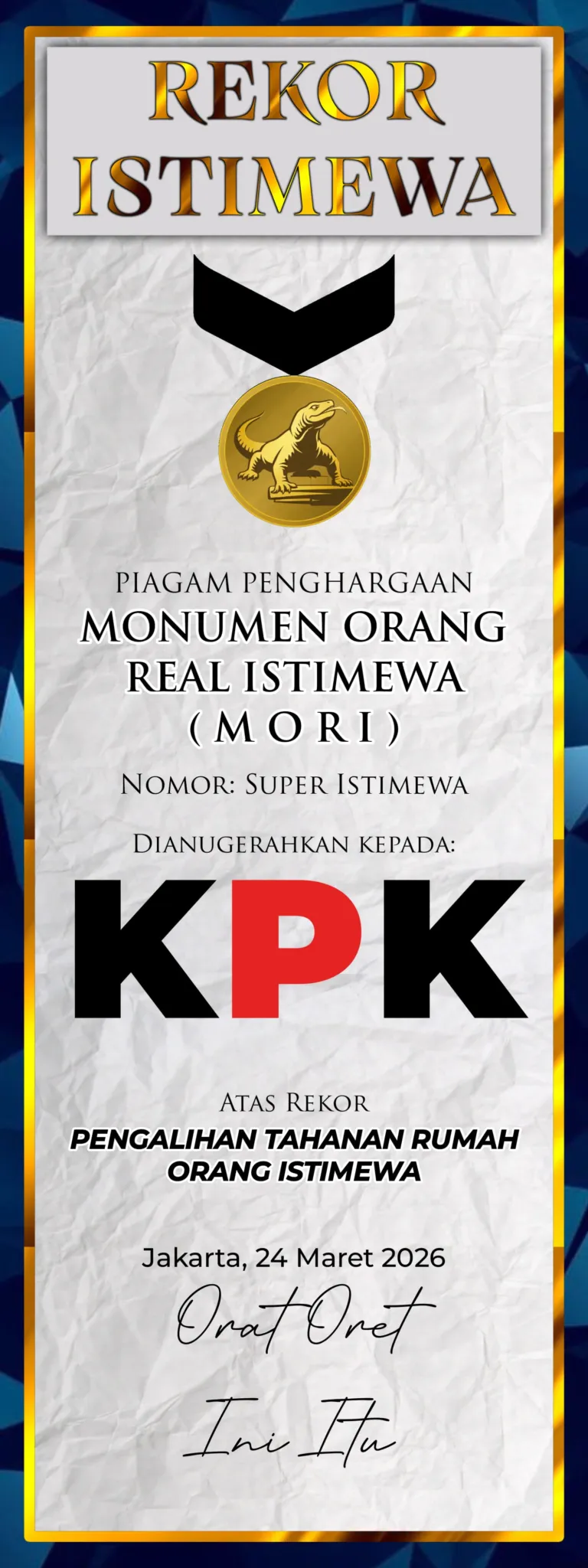 KPK Pecahkan Rekor Kontroversial, MAKI Pasang Banner dan "Piagam MORI" 3 KPK3