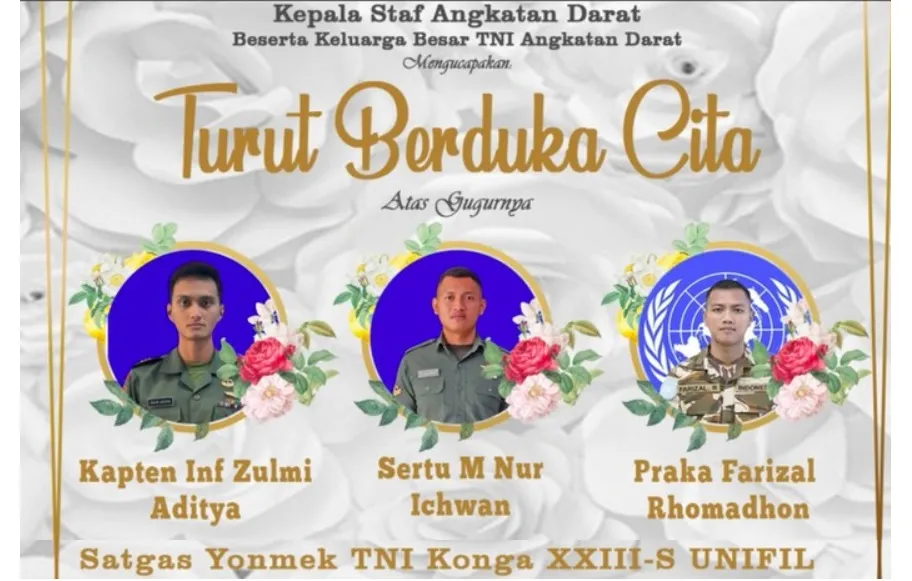 Indonesia Tuntut Penyelidikan atas Gugurnya Tiga Prajurit TNI di Lebanon 1 Indonesia Tuntut Penyelidikan atas Gugurnya Tiga Prajurit TNI di Lebanon