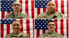 Potret empat tentara cadangan Angkatan Darat Amerika Serikat—Kapten Cody A. Khork, Sersan Kelas Satu Noah L. Tietjens, Sersan Kelas Satu Nicole M. Amor, dan Spesialis Declan J. Coady—yang tewas dalam serangan drone di Pelabuhan Shuabia, Kuwait.