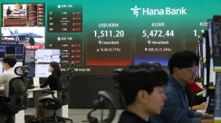 Ruang transaksi Bank Hana di Seoul saat pasar saham Asia turun akibat konflik Iran dan krisis minyak global.