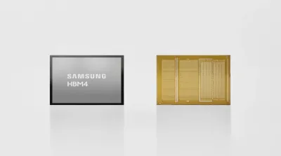 Chip HBM4 Samsung dipamerkan di fasilitas produksi semikonduktor Samsung Electronics di Korea Selatan.