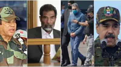 pin asing — Manuel Noriega, Saddam Hussein, Juan Orlando Hernández, dan Nicolás Maduro — yang pernah ditangkap oleh Amerika Serikat dalam berbagai operasi militer dan hukum internasional.