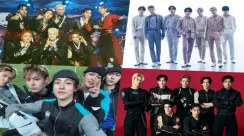 Kolase foto grup K-pop Stray Kids, BTS, ENHYPEN, TXT, NewJeans, ILLIT, dan BOYNEXTDOOR yang mendominasi peringkat teratas chart Album Dunia Billboard.