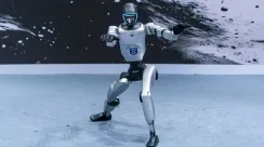 Robot Unitree menampilkan gerakan bela diri dalam demonstrasi teknologi di Guangzhou, Guangdong, 5 Desember 2025.