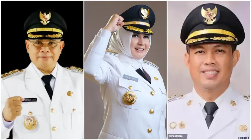 Kolase Bupati Pati Sudewo, Bupati Pekalongan Fadia Arafiq, dan Bupati Cilacap Syamsul Auliya Rachman yang terjaring operasi tangkap tangan KPK.