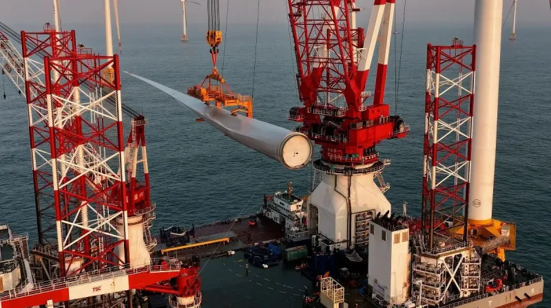 Turbin angin lepas pantai 20 MW buatan China berdiri di laut Fujian sebagai pembangkit listrik energi terbarukan terbesar di dunia.